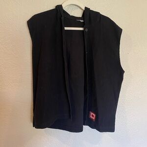 Waffle Knit Hoodie Vest with Embroidered Detail